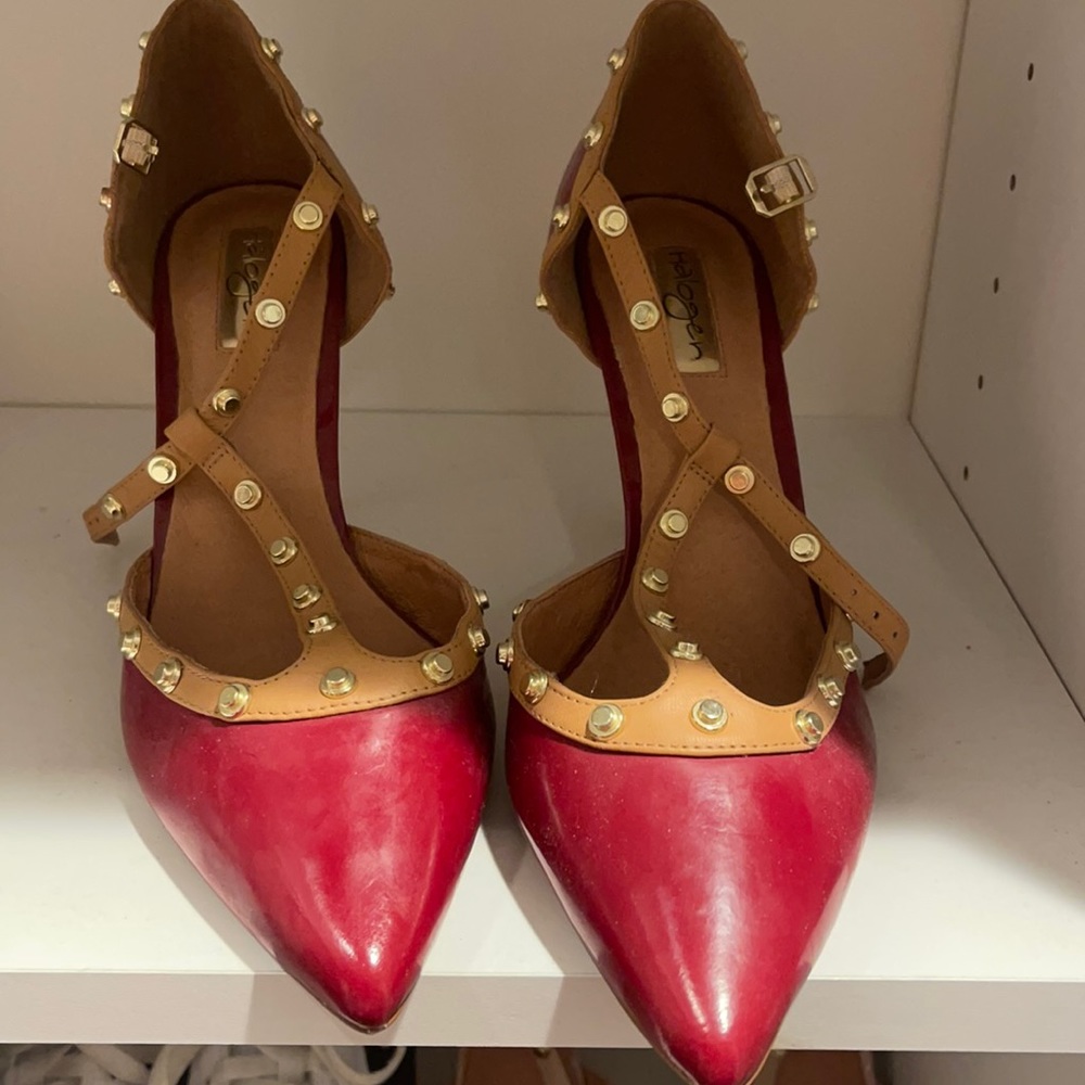 Halogen Deep red shoes with studs.